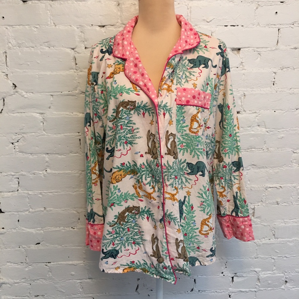 Print Fresh cotton pajama top christmas tree and kitty print size large